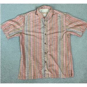 Tommy Bahama Button Shirt Large Silk Short Sleeve Striped Orange Beach Retro